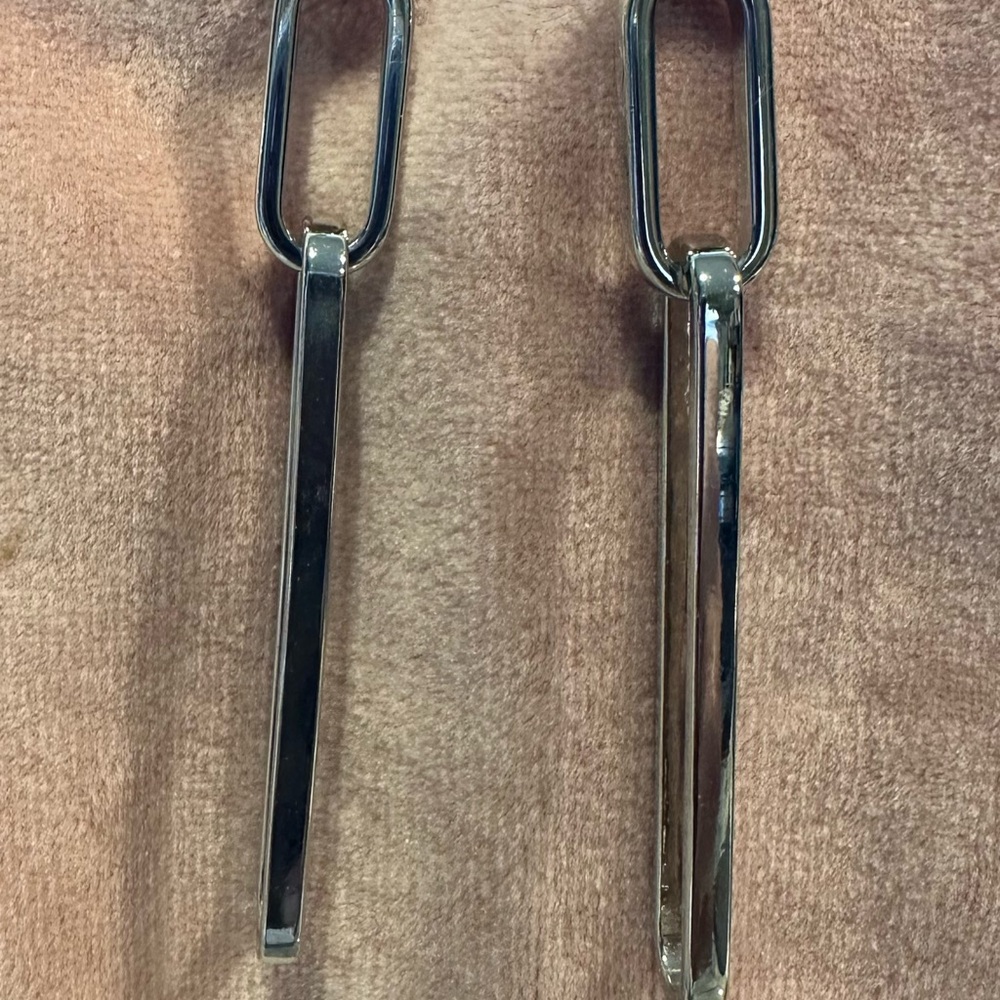 Sleek Silver Chain Drop Earrings - Picture 3 of 5